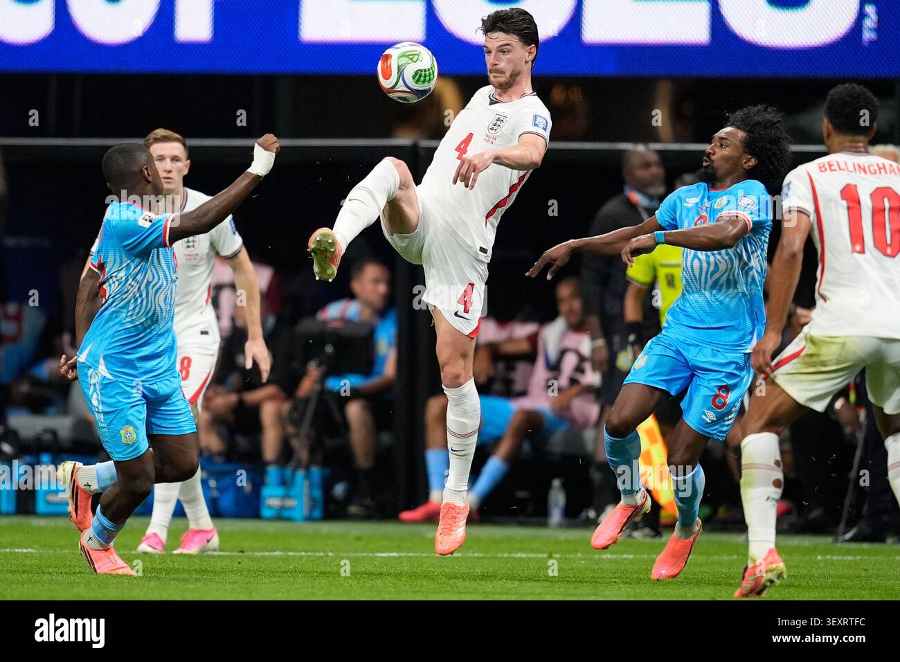 England's Declan Rice controls the ball during a World Cup round of 32 ...