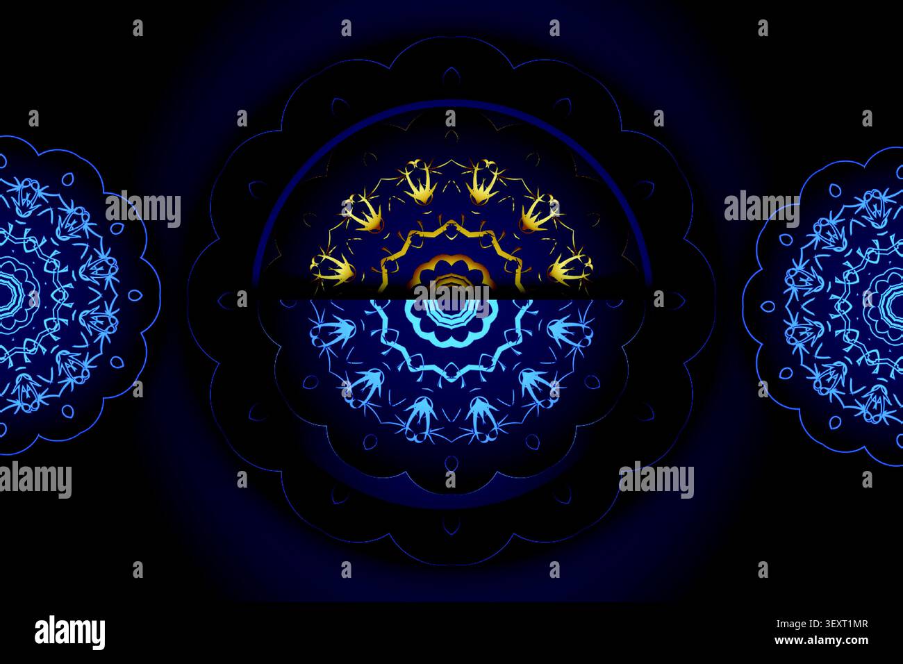 premium blue background with gold mandala Stock Vector