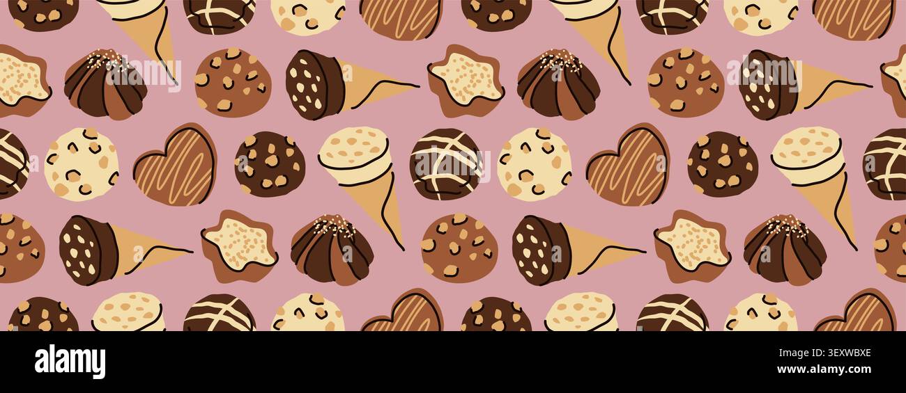 Chocolate candy seamless pattern vector illustration for textile fabric and sweet wrapper design Stock Vector