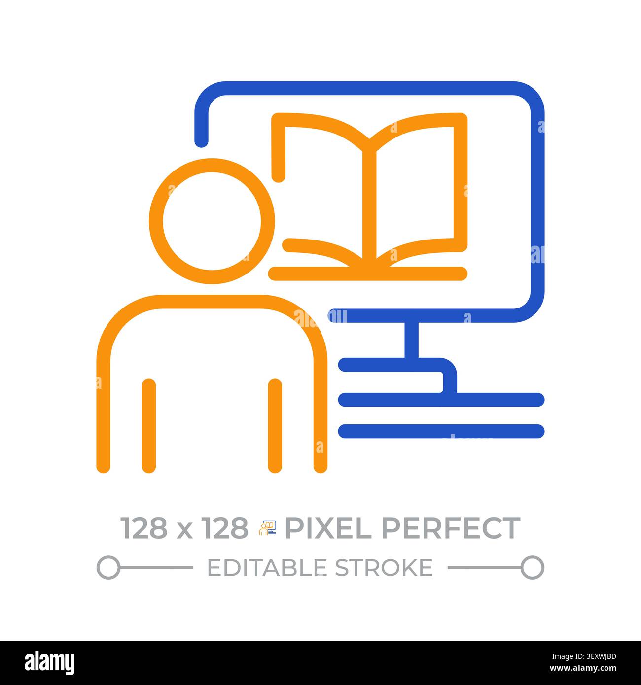 Remote learning pixel perfect two color line icon Stock Vector