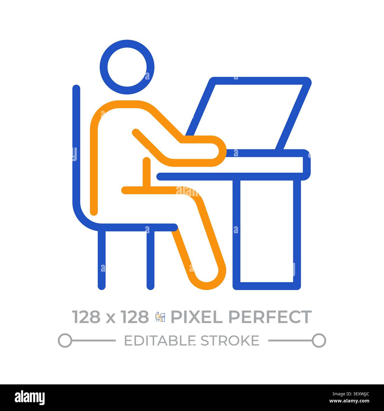Office worker pixel perfect two color line icon Stock Vector
