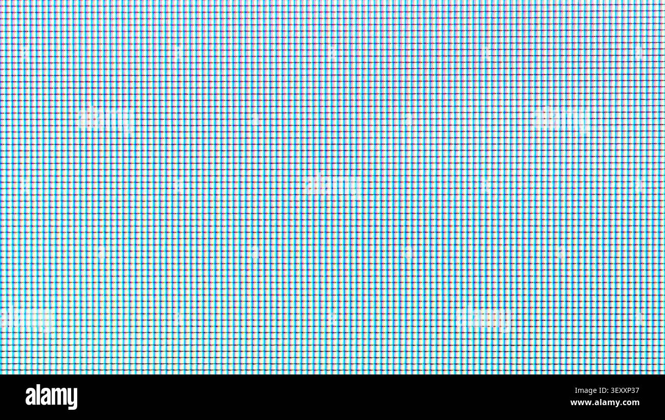 Screen displaying a close-up blue pixel grid pattern Stock Photo