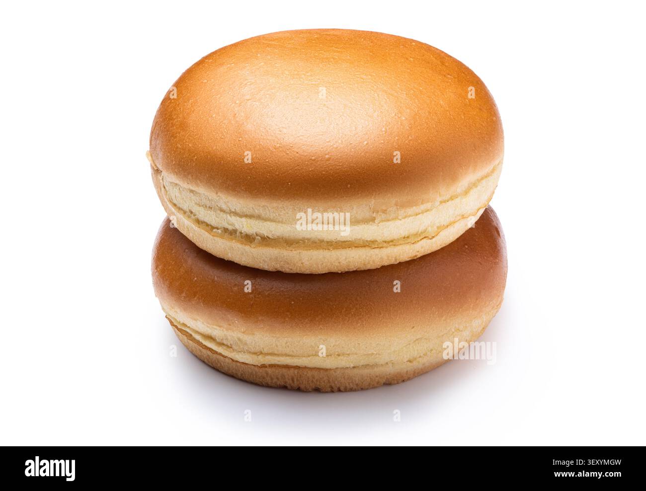 Stack of empty burger buns isolated on white background Stock Photo