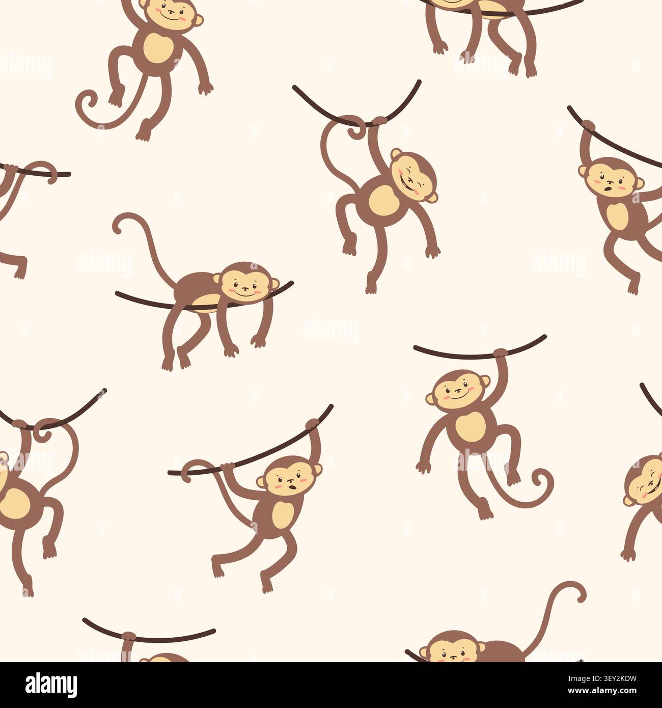 Cartoon monkeys hanging on lianas seamless pattern. Vector illustration for kids Stock Vector