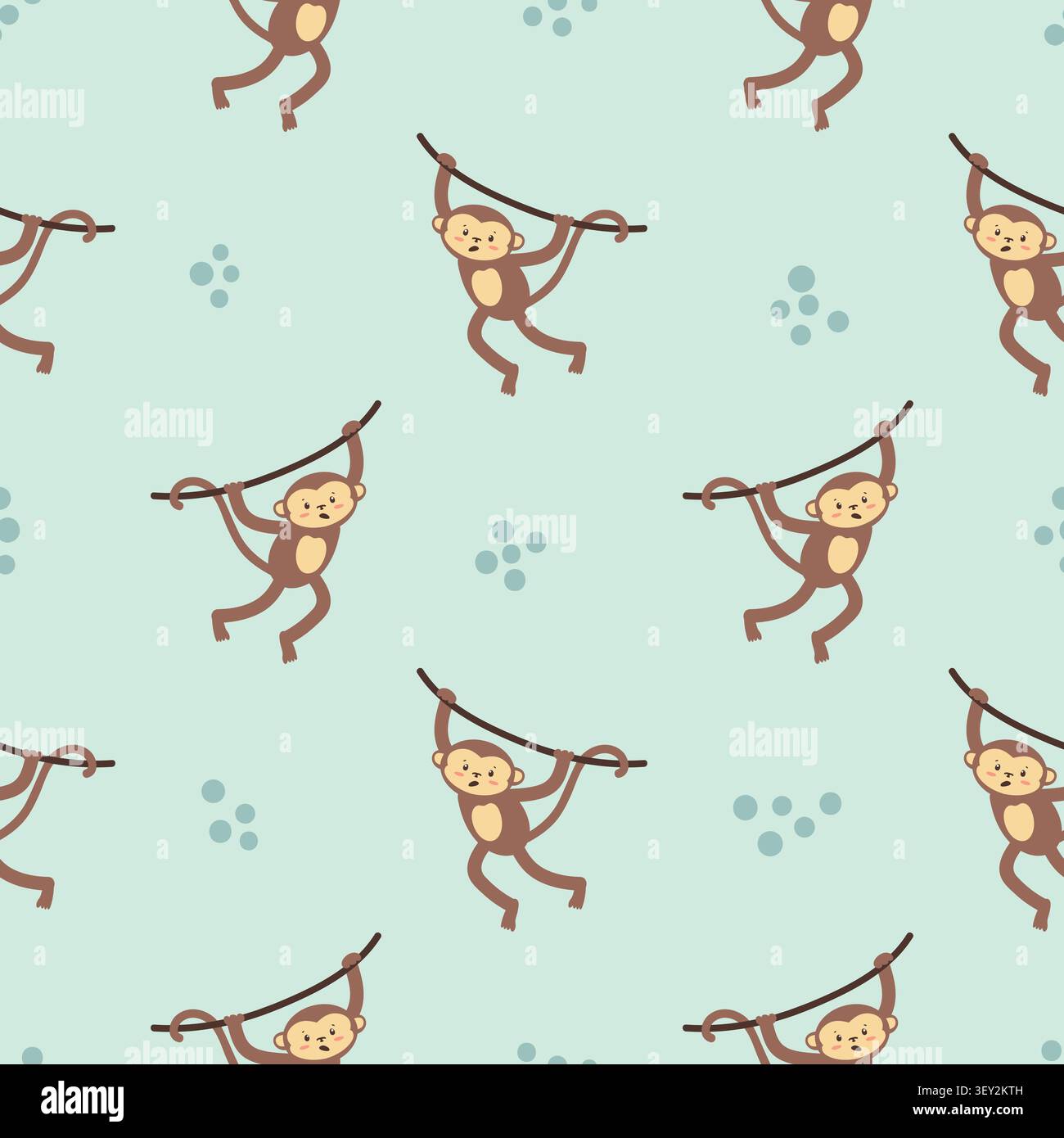 Cute monkeys hanging on lianas. Vector childish seamless pattern Stock Vector
