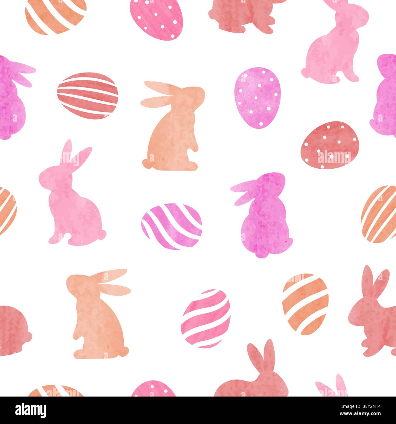 Rabbits and eggs seamless pattern. Easter watercolor print Stock Vector