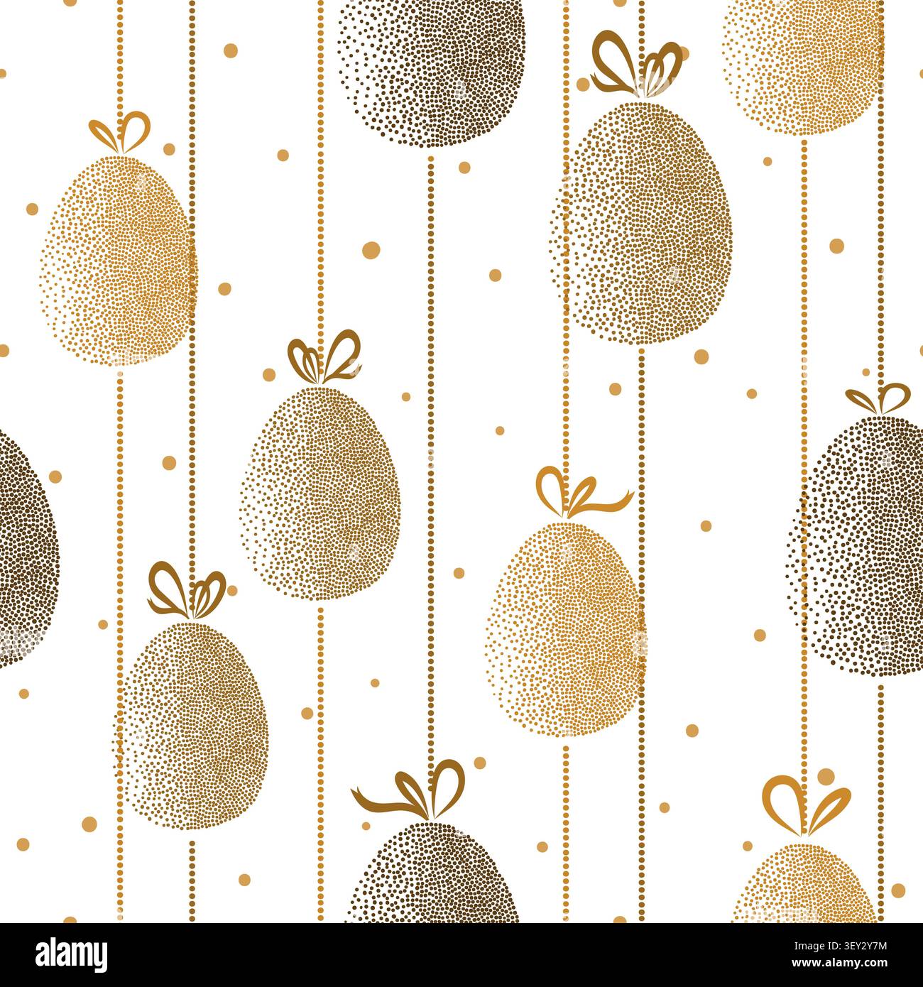 Hanging golden Easter eggs seamless pattern. Holiday background, wrapping paper Stock Vector