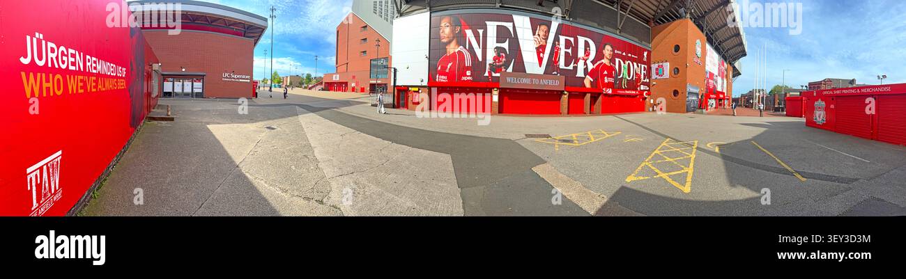 LFC Panorama outside Anfield stadium, home of Liverpool FC, Liverpool, Merseyside, England, UK. Stock Photo