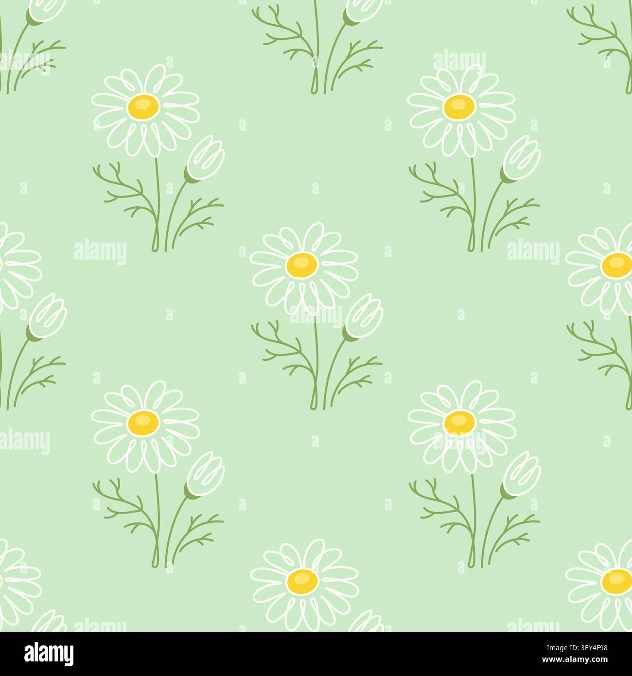 Daisy Floral Seamless Pattern on Sage Green Background Stock Vector