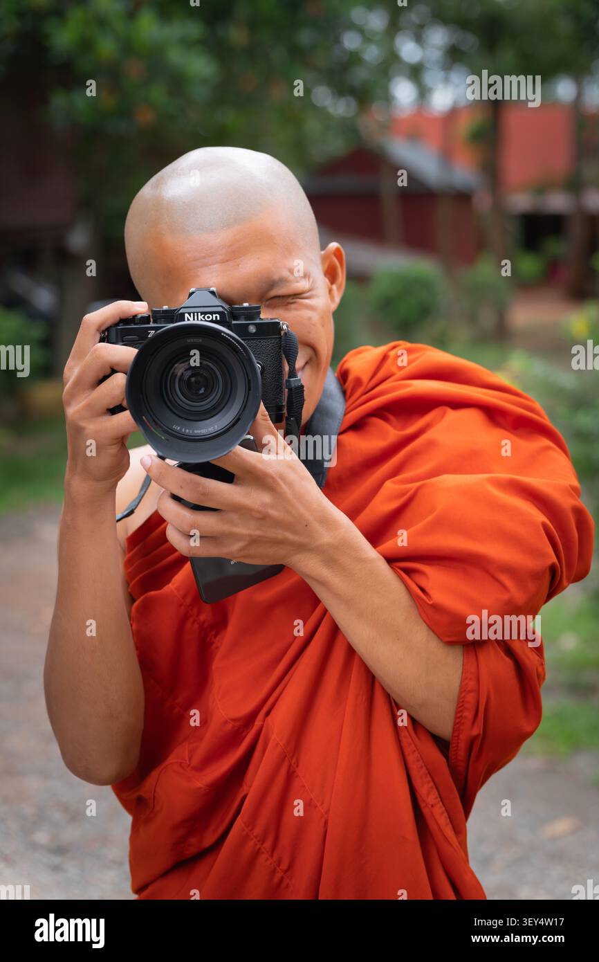 Young monk photographers Stock Photo