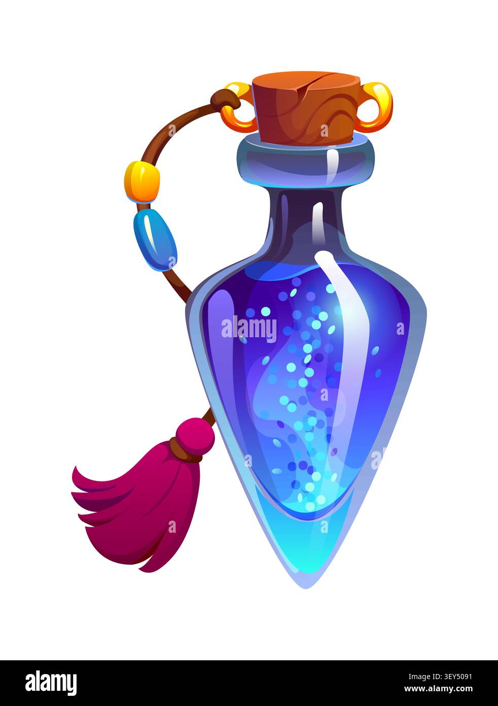 Cartoon magic potion bottle with glowing glitter Stock Vector