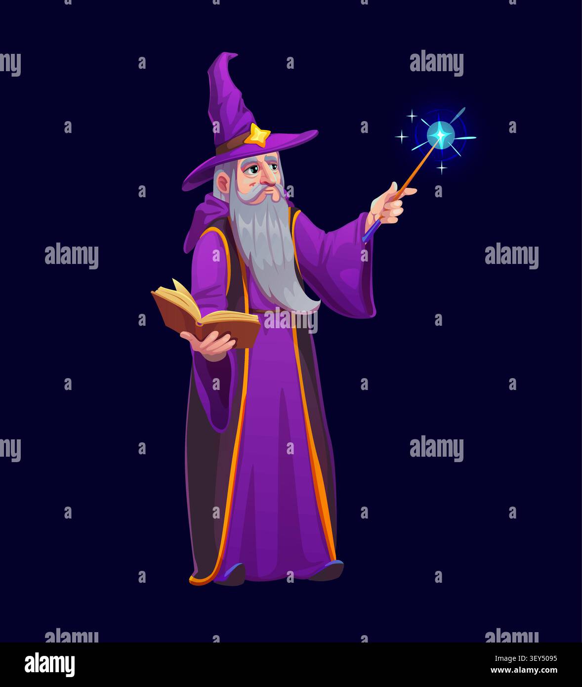 Halloween wizard sorcerer with magic wand Stock Vector