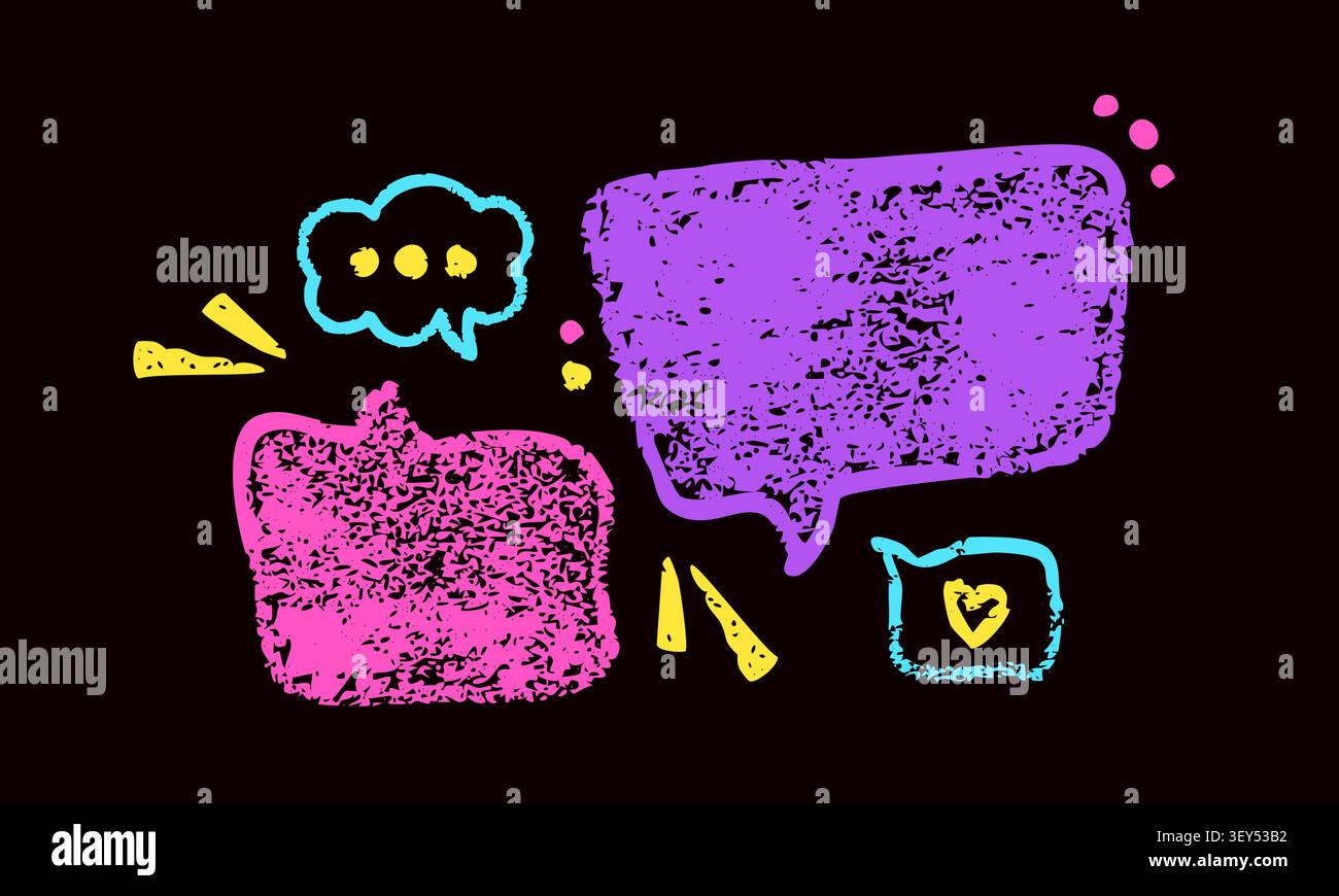 Magenta and purple crayon irregular text blobs. Stock Vector
