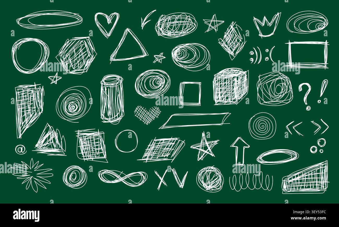 Pen doodles and scribbles form chaotic handwritten textures vector illustration set. Stock Vector