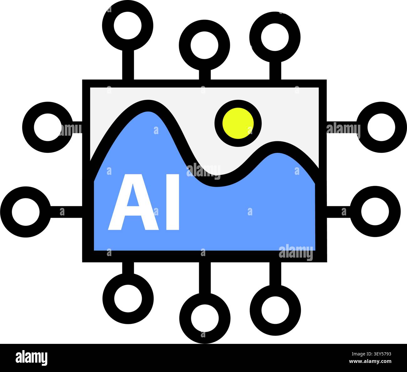 AI Processor Chip Icon Vector. Artificial Intelligence Digital Circuit Logo Symbol Stock Vector