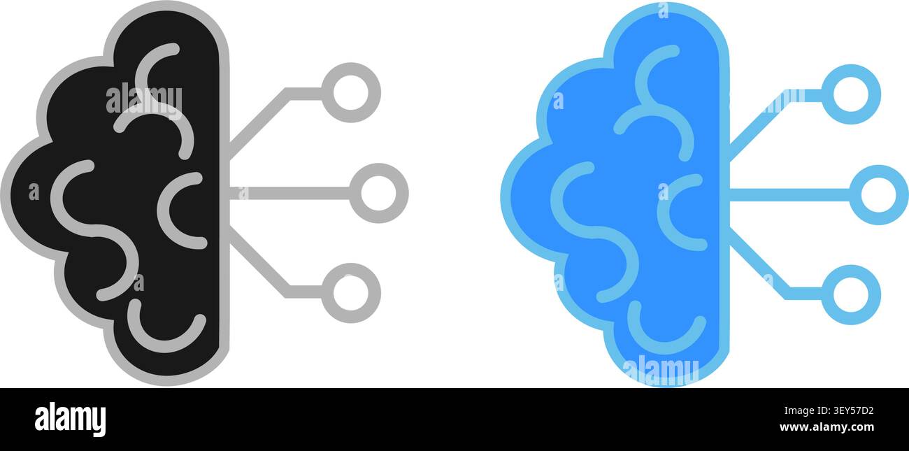 Artificial Intelligence Brain Neural Network Vector Icon Set for Tech Design Stock Vector
