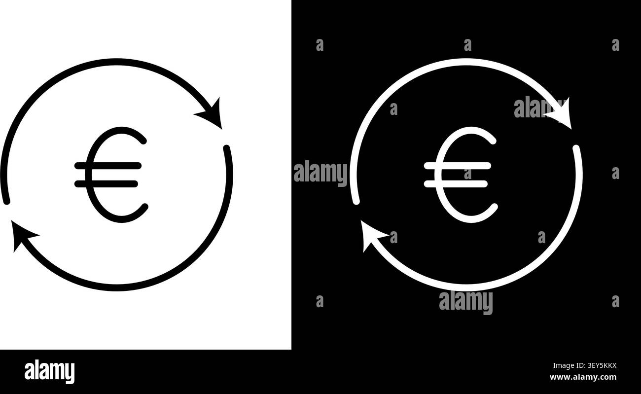 Euro Currency Exchange Cycle Icon Set. Financial Transactions, Currency Conversion, And Economic Flow Outline Symbol Collection. Editable Stroke Stock Vector