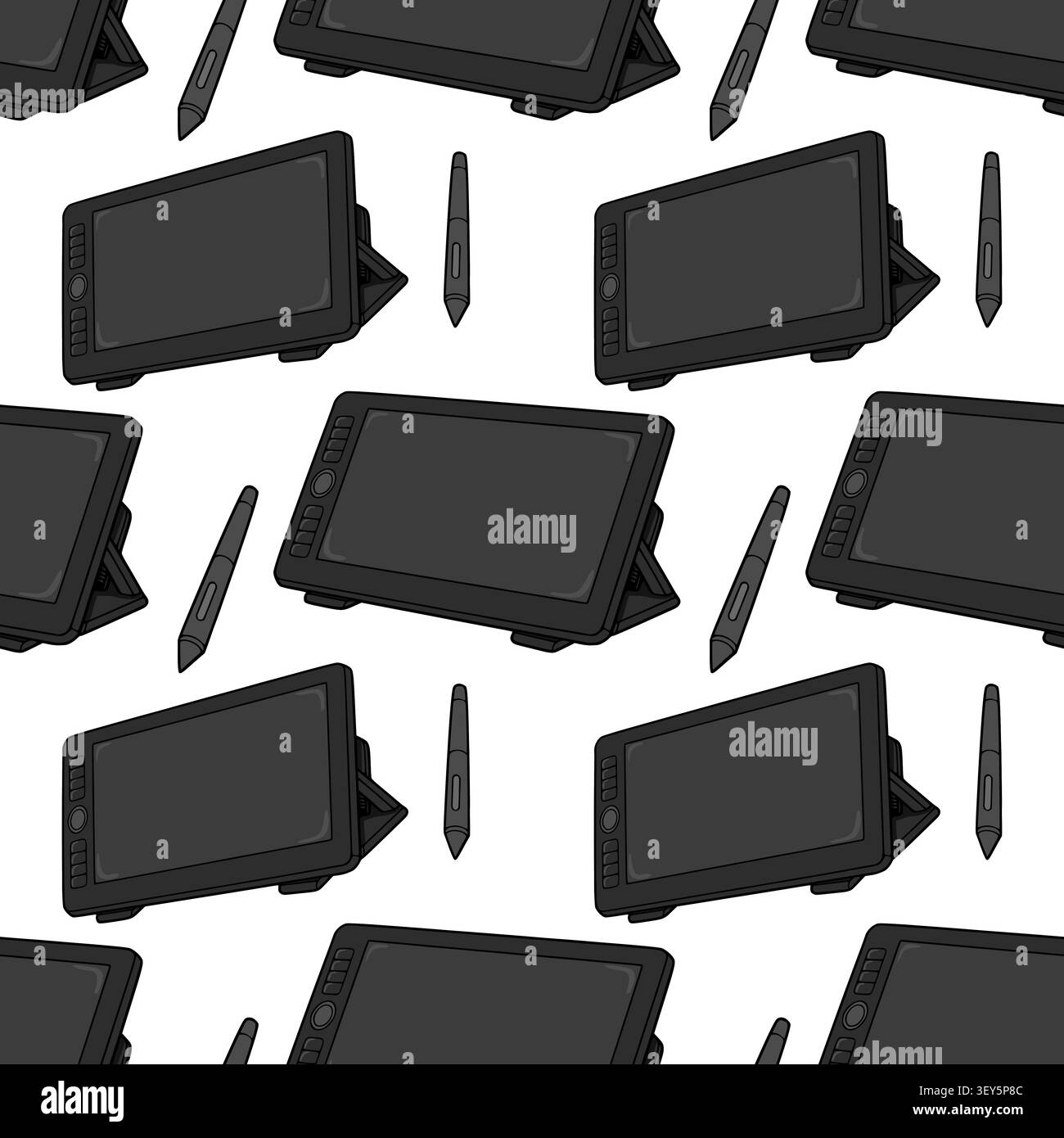 Seamless vector pattern with professional graphic drawing tablets and stylus pens Stock Vector