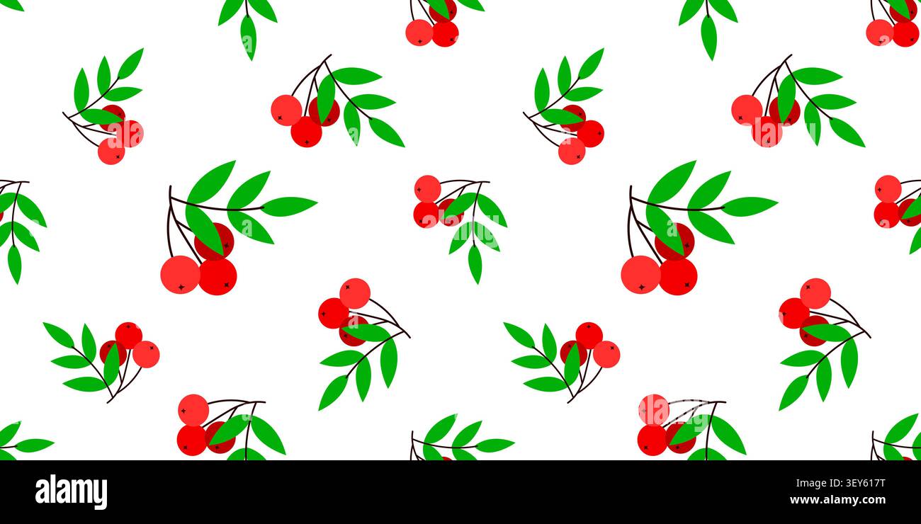 Rowan twigs with berries and leaves seamless pattern Stock Vector