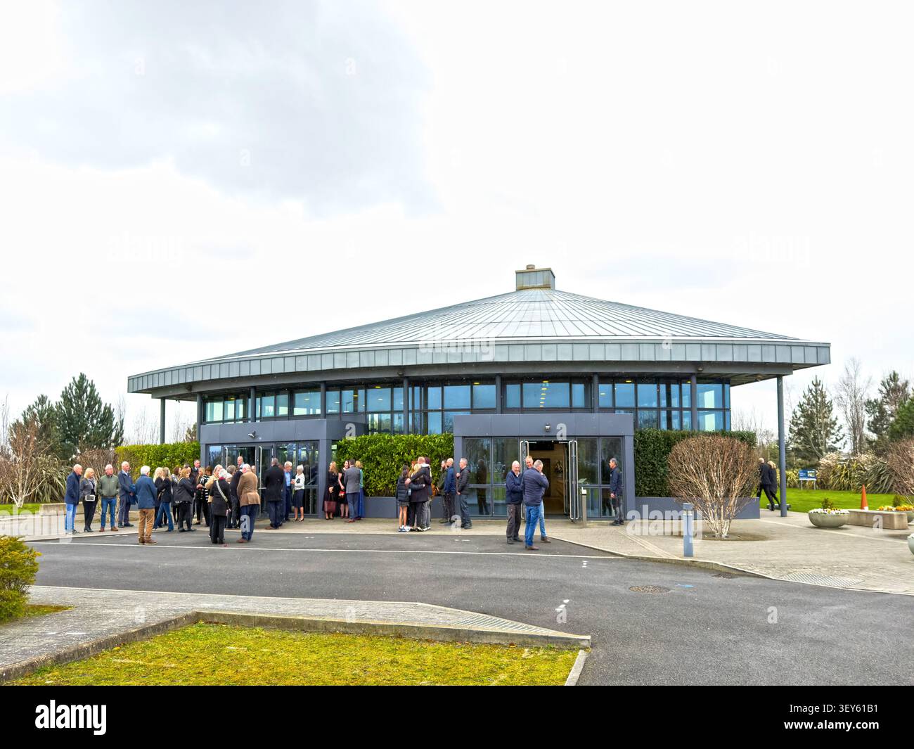 The crematorium building at Dardistown cemetery near Dublin airport - Smartphone Captured Stock Image