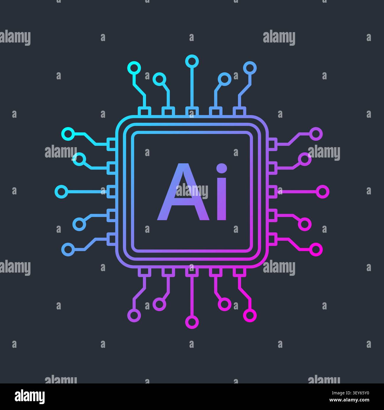 Colorful AI CPU Chip Icon with Neon Circuit Lines. Artificial Intelligence Processor Logo, Vector Illustration Stock Vector