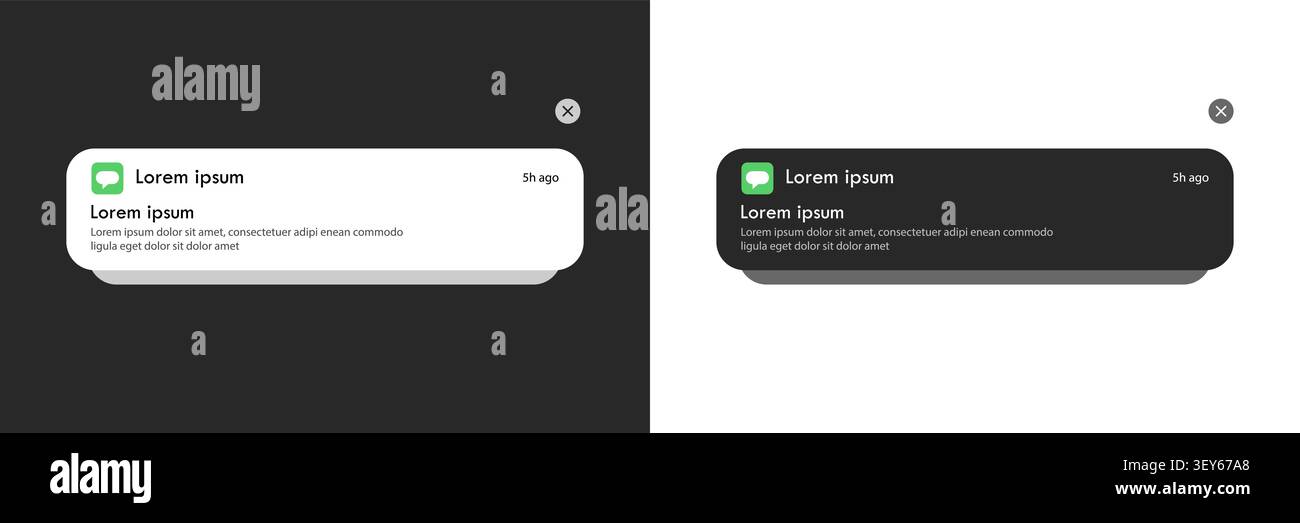 Push Notification Message Bubble in Dark and Light Mode Vector Illustration Stock Vector