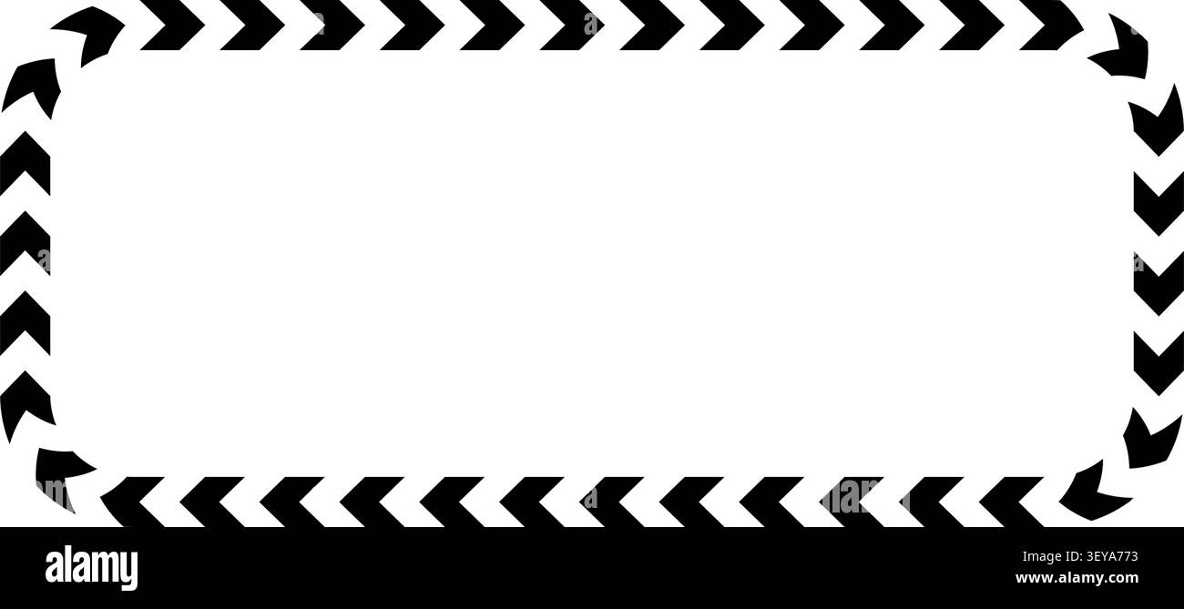 Rectangle frame with chevron arrows creating dynamic border pattern. Element with striped motion lines and geometric shapes. Stock Vector