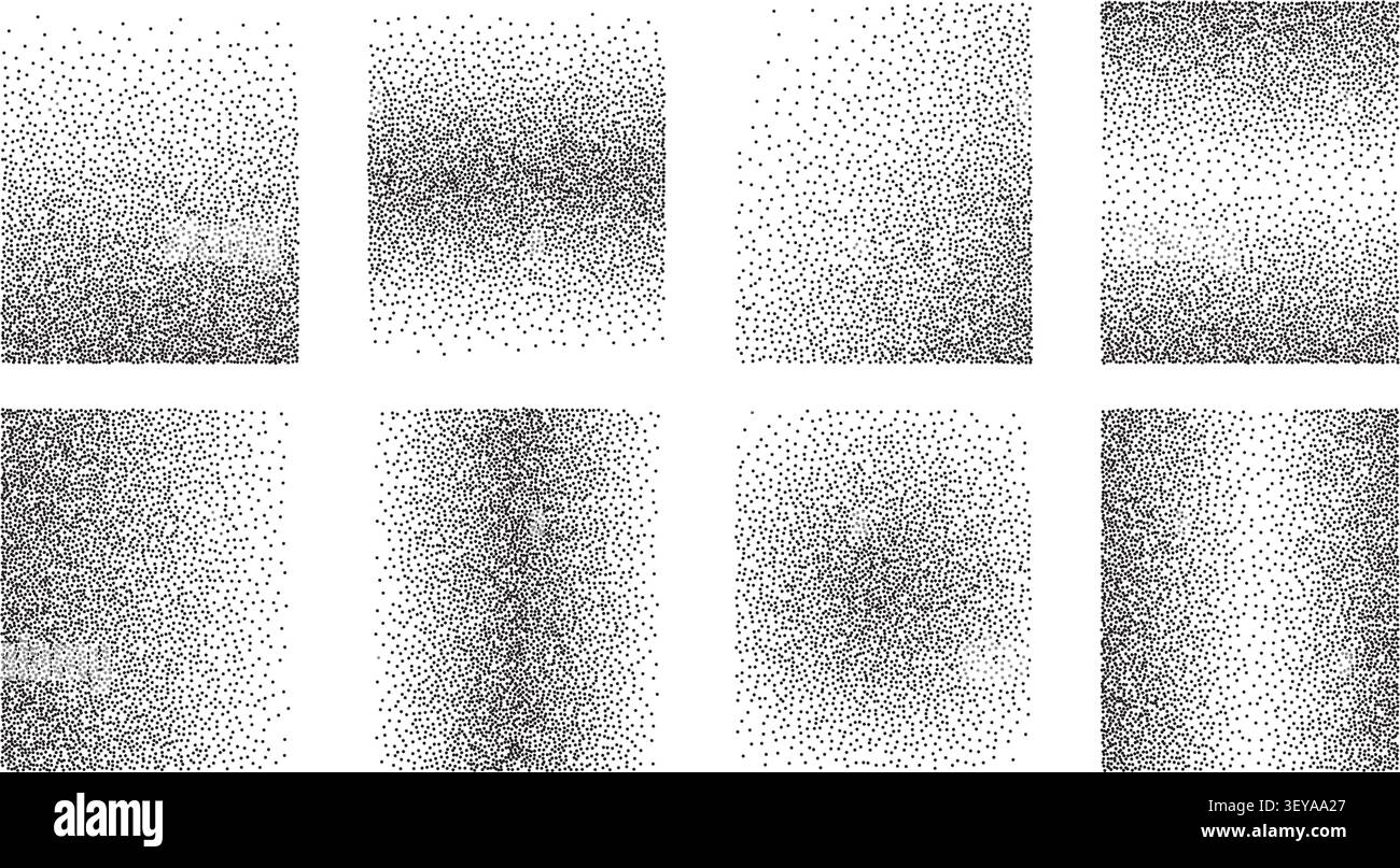 Noise gradient rectangle texture with grain dot and stipple effect. Halftone pointillism pattern create vintage background with abstract tone. Stock Vector
