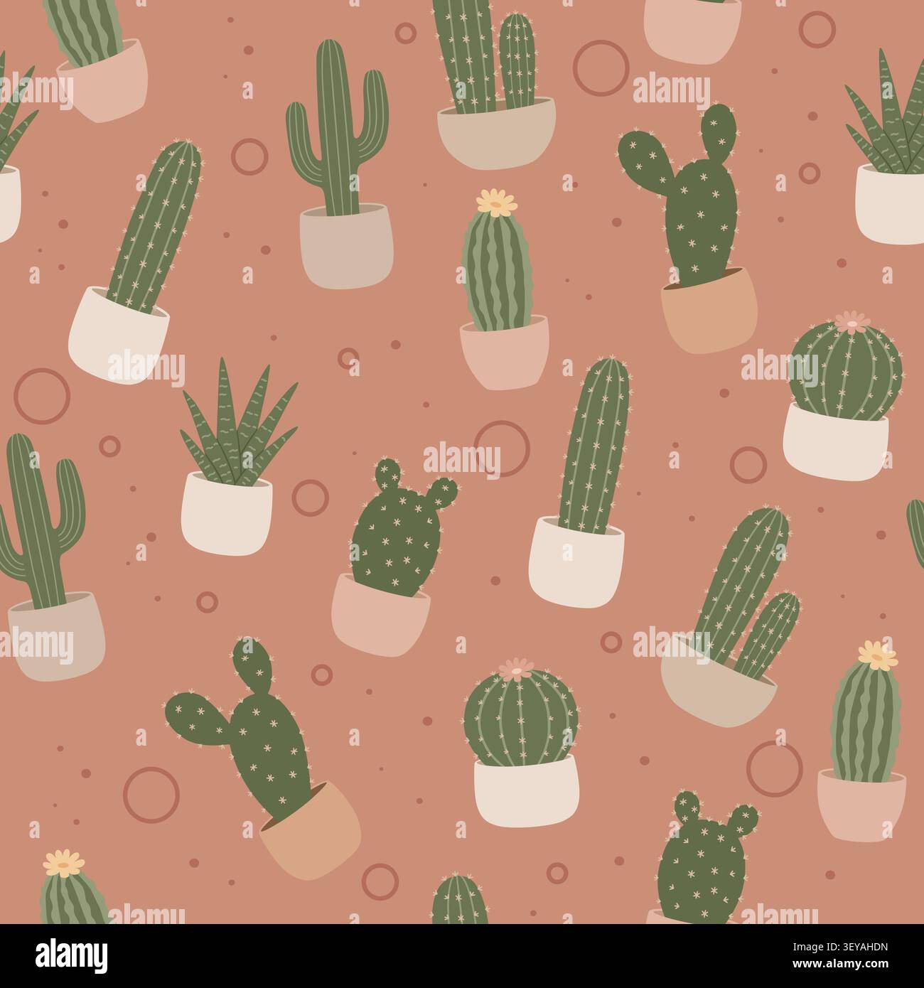 Minimal Potted Cacti Seamless Pattern Collection Stock Vector