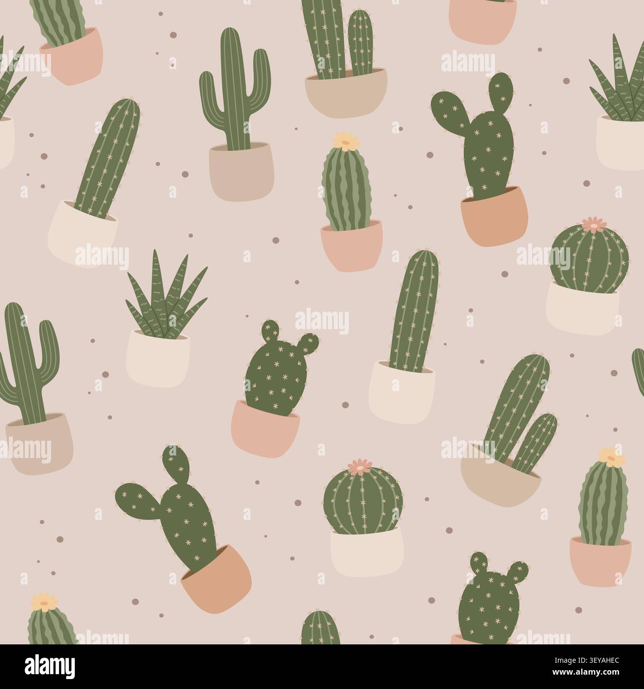 Soft Botanical Cactus Seamless Pattern Design Stock Vector