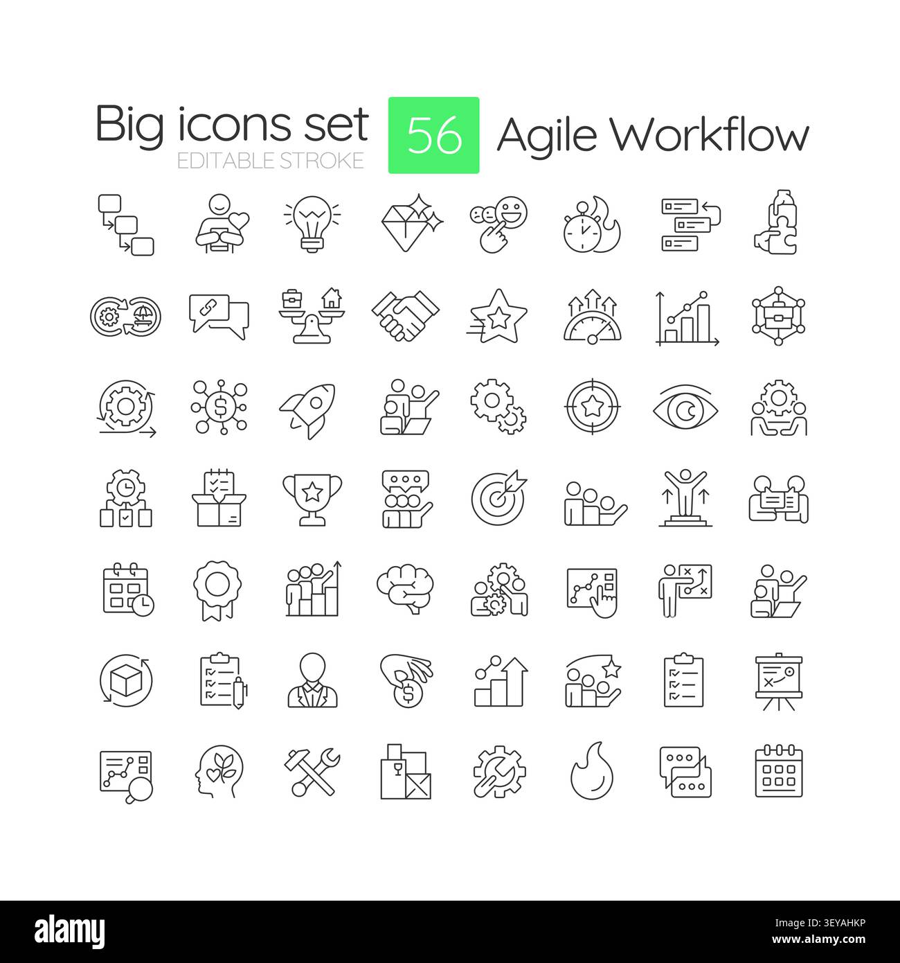 Agile workflow line icons set Stock Vector