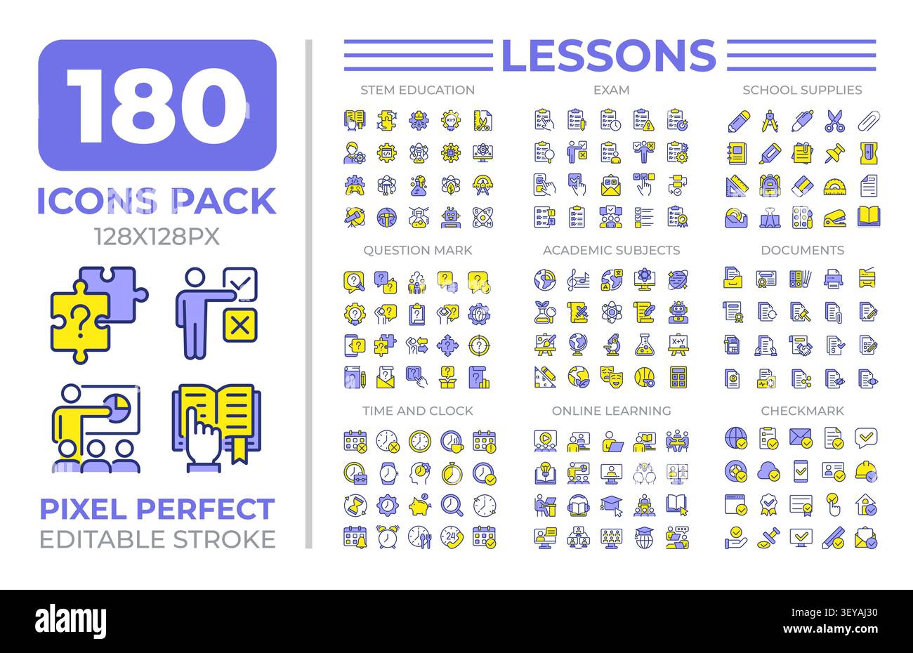 Lessons colorful icons set collection Stock Vector