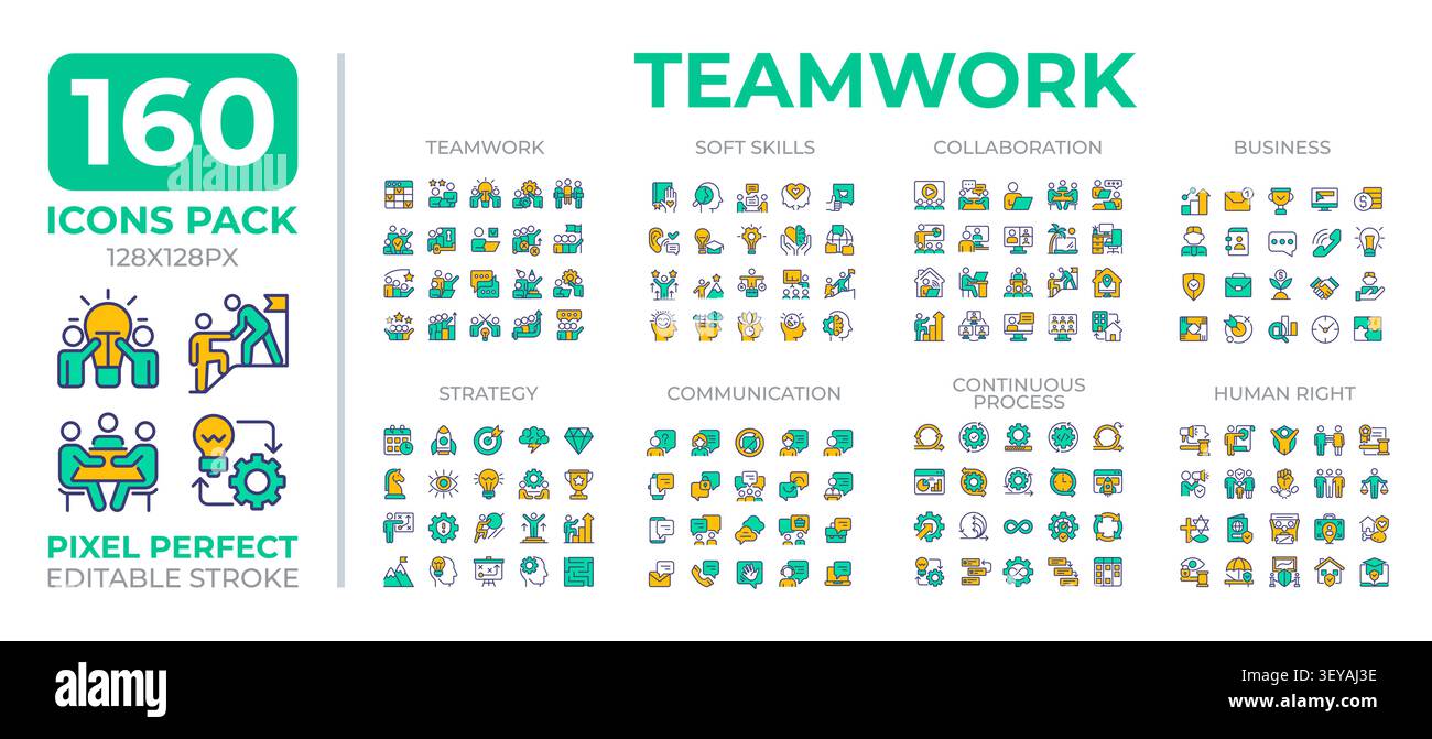 Teamwork colorful icons set collection Stock Vector