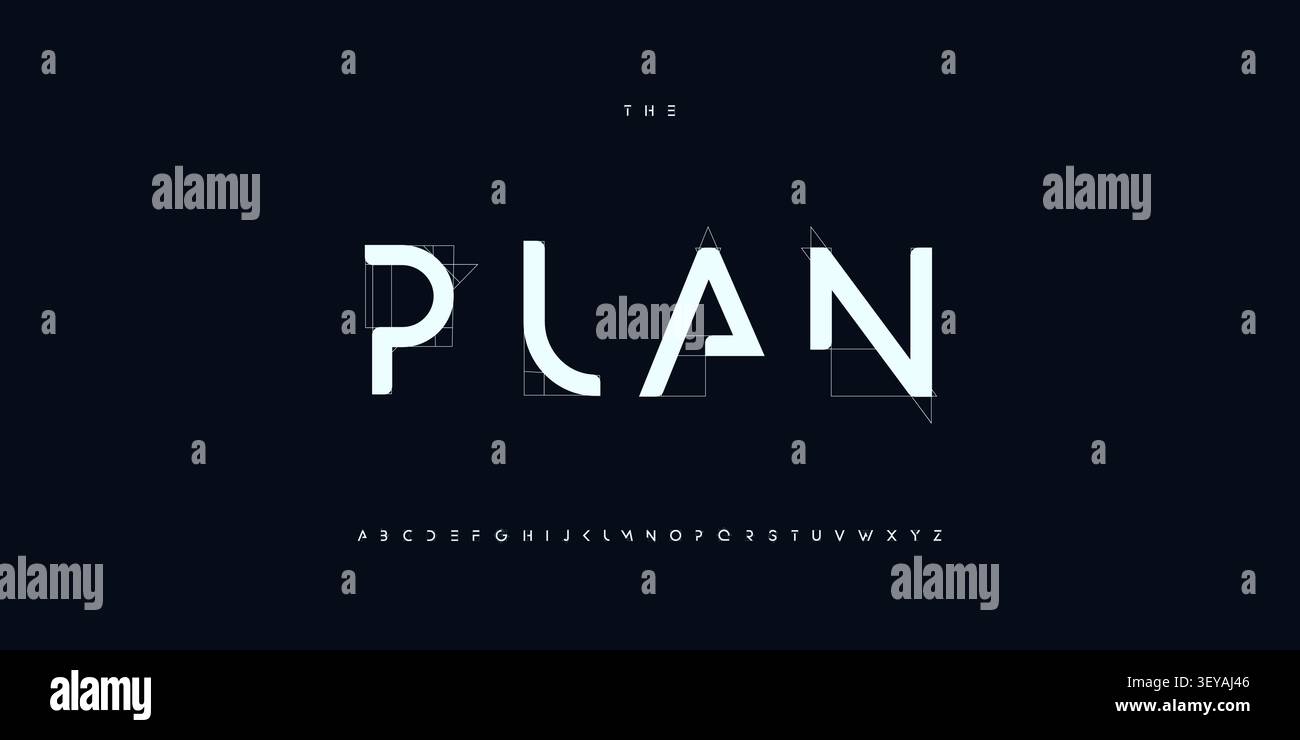 Architect Font Logo Alphabet Blueprint Letter Set Modern Typography, Creative Typographic Design for Architectural Title Text, Technical Project Stock Vector