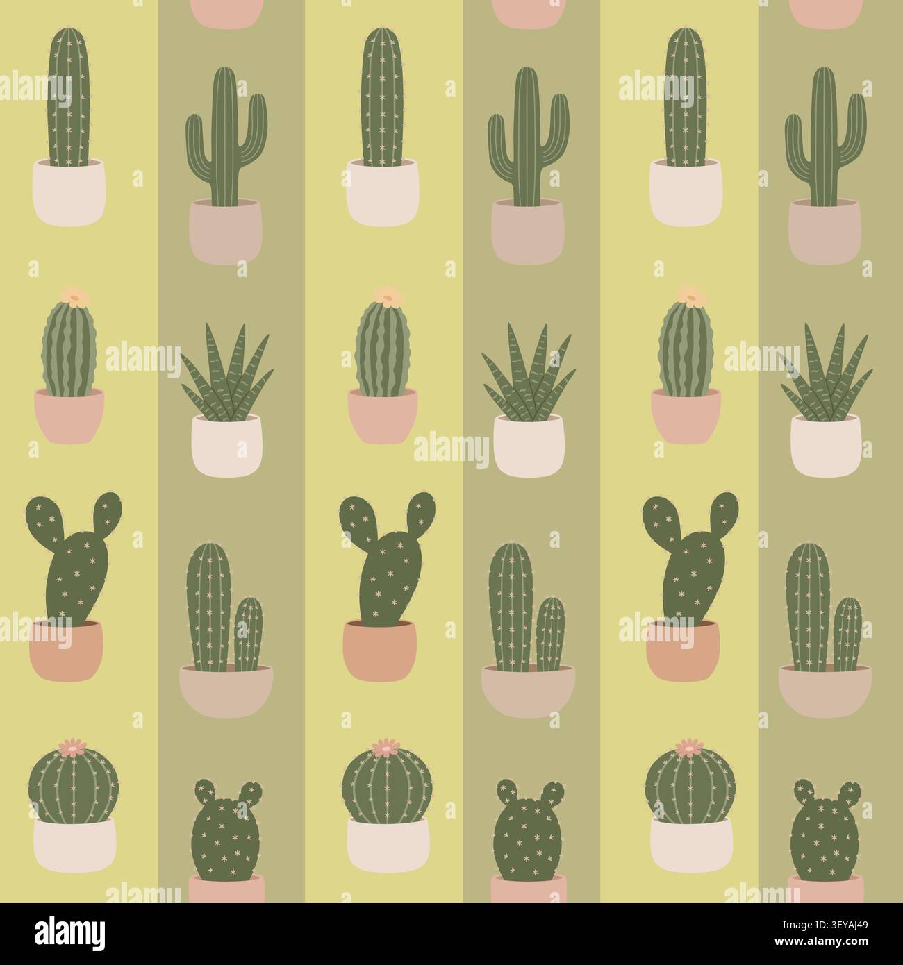 Seamless Striped Pattern with Cute Potted Cacti Stock Vector