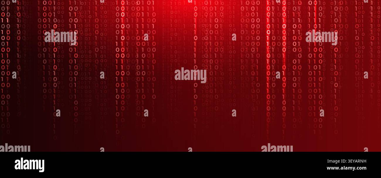 Virus Code Flow Red Binary Code Bug Cyber Attack Pattern. Malware Attack Ransomware Warning Background. Computer Hacking Cyber Security Breach. AI Stock Vector