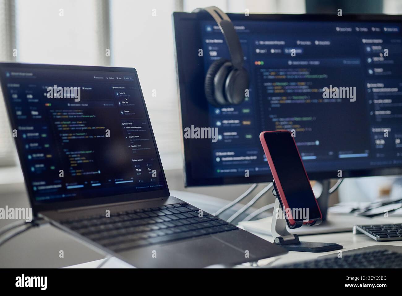 Software Development Workspace Displaying Code for it Office Use Stock Photo