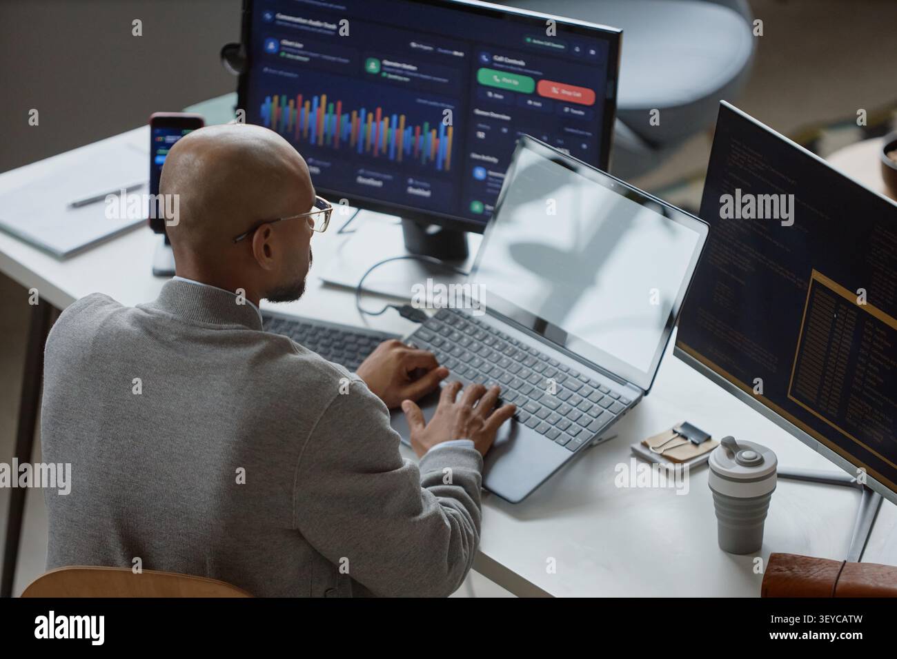 Man Working on Software Development in Information Office Stock Photo
