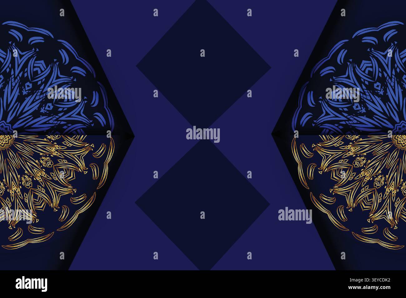 elegant geometric mandala gold blue backdrop Stock Vector