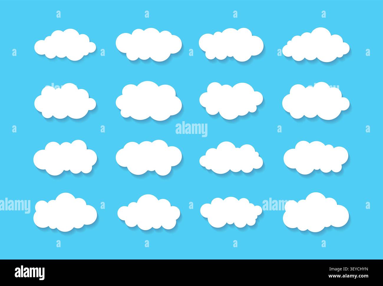 White Cloud Element Set with Shadow on Blue Background. Vector Illustration Stock Vector