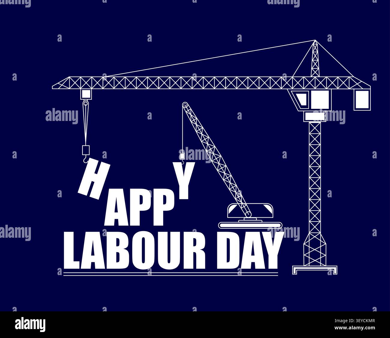 Happy Labour Day Typography with Construction Cranes Stock Vector