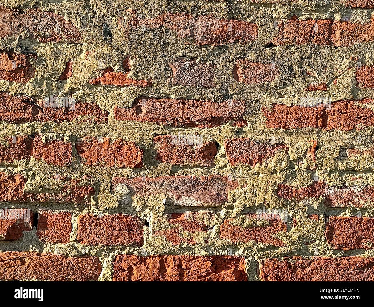 Old cracky bricks texture background in grazing light. Stock Photo