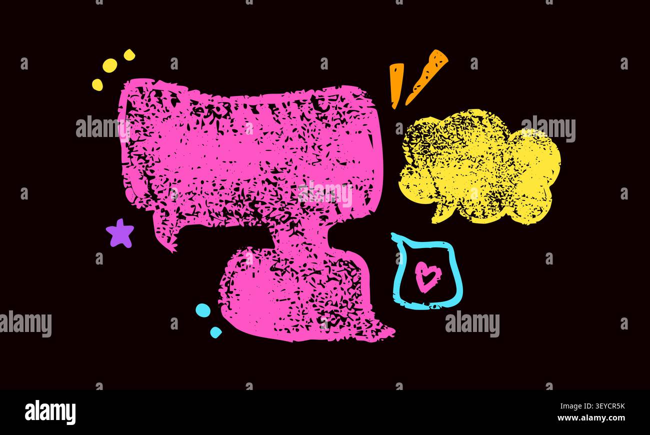 Yellow and magenta crayon speech bubbles. Stock Vector
