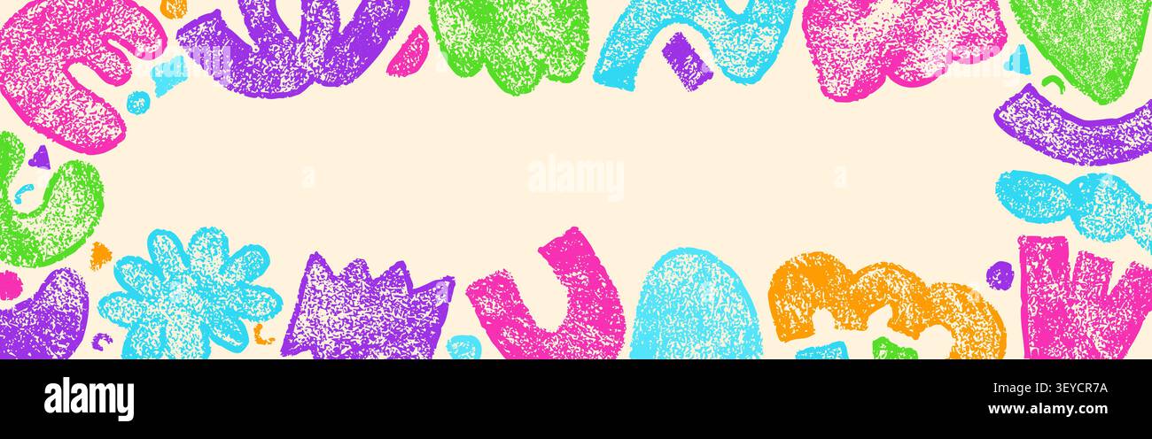 Playful frame drawn in color crayon elements on a light background. Stock Vector