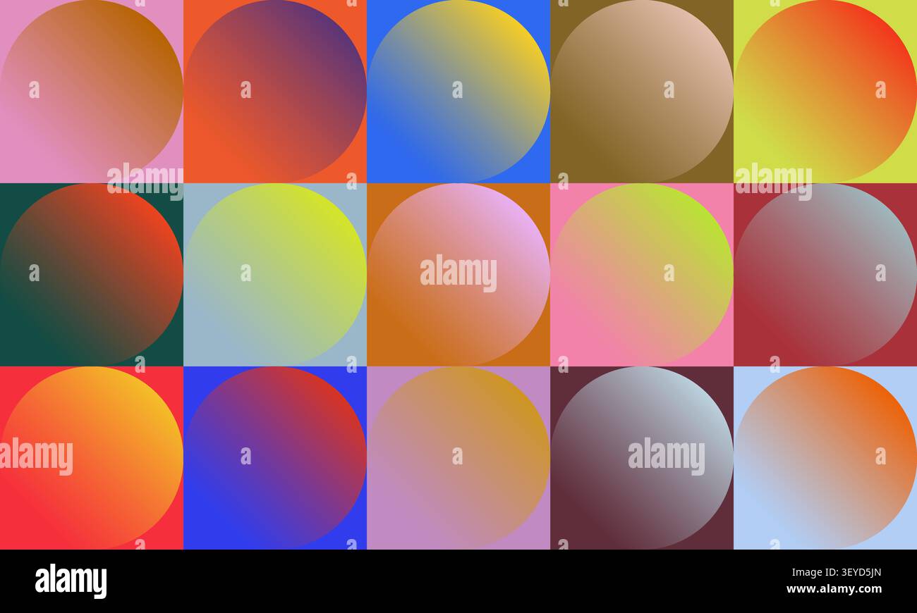 Abstract background with gradient circles, repeating dynamic pattern with colorful halftones, Minimalist cover template with vibrant geometric ornamen Stock Vector