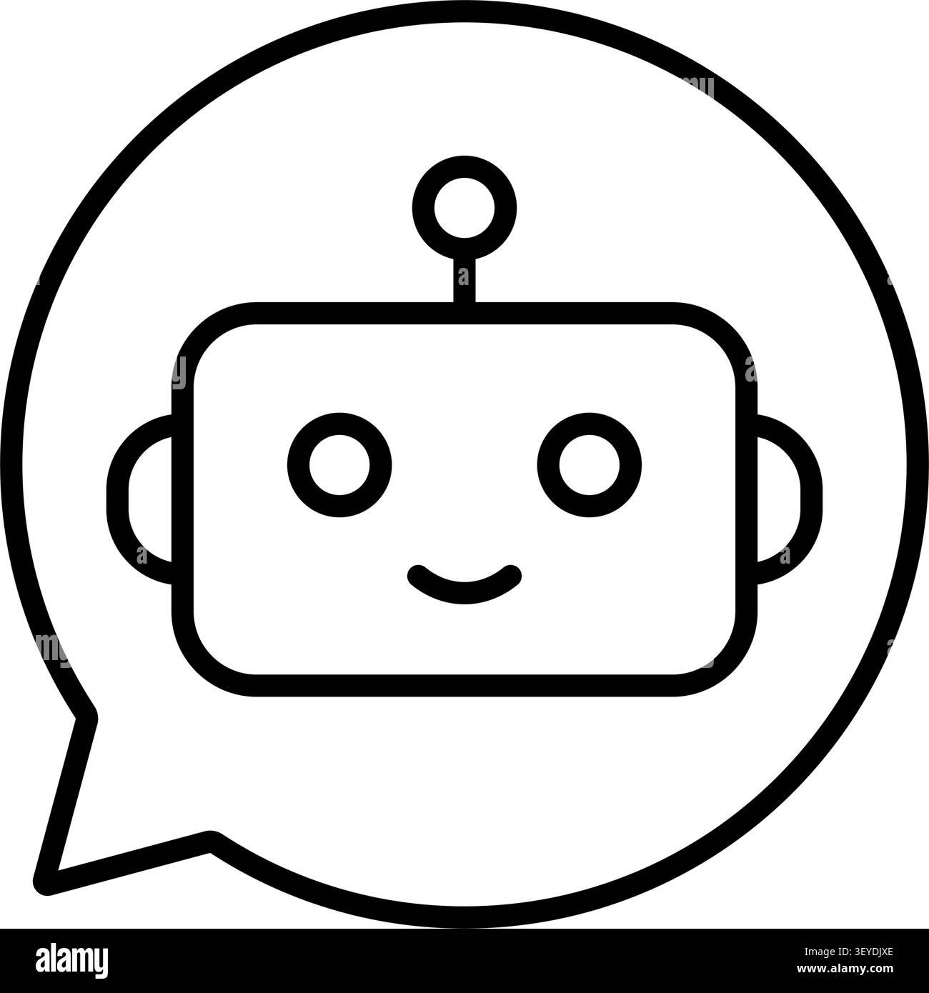 Chatbot Robot Line Icon in Speech Bubble Circle, Isolated Vector Illustration Stock Vector