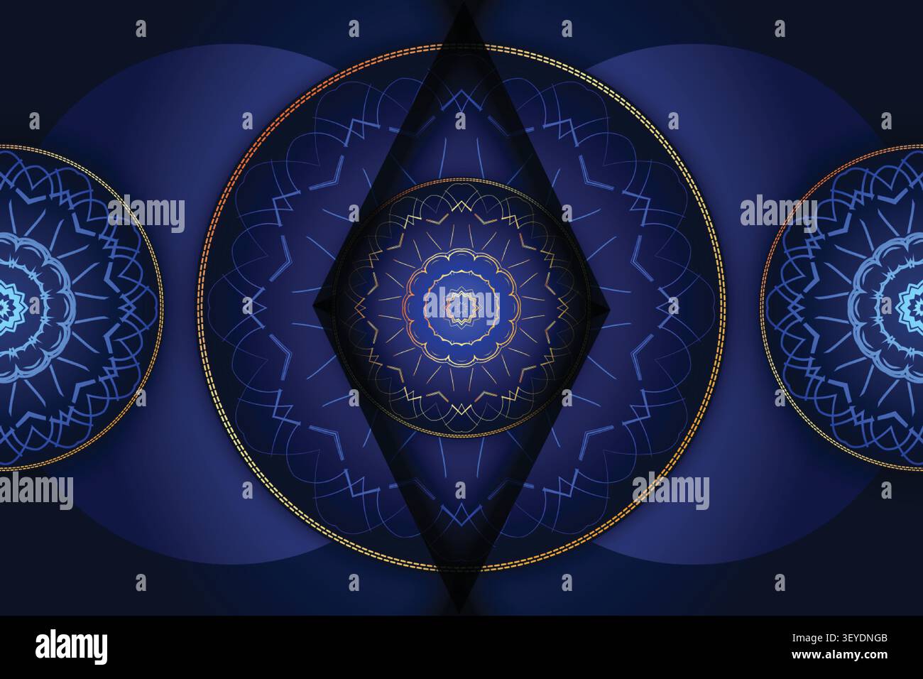 deep blue gold geometric mandala background Stock Vector