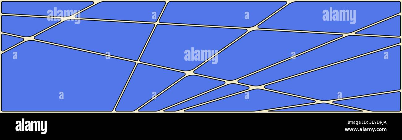 Geometric background with blue polygonal rounded shapes with black border lines, Modern mosaic composition of broken glass pattern, Abstract web of st Stock Vector