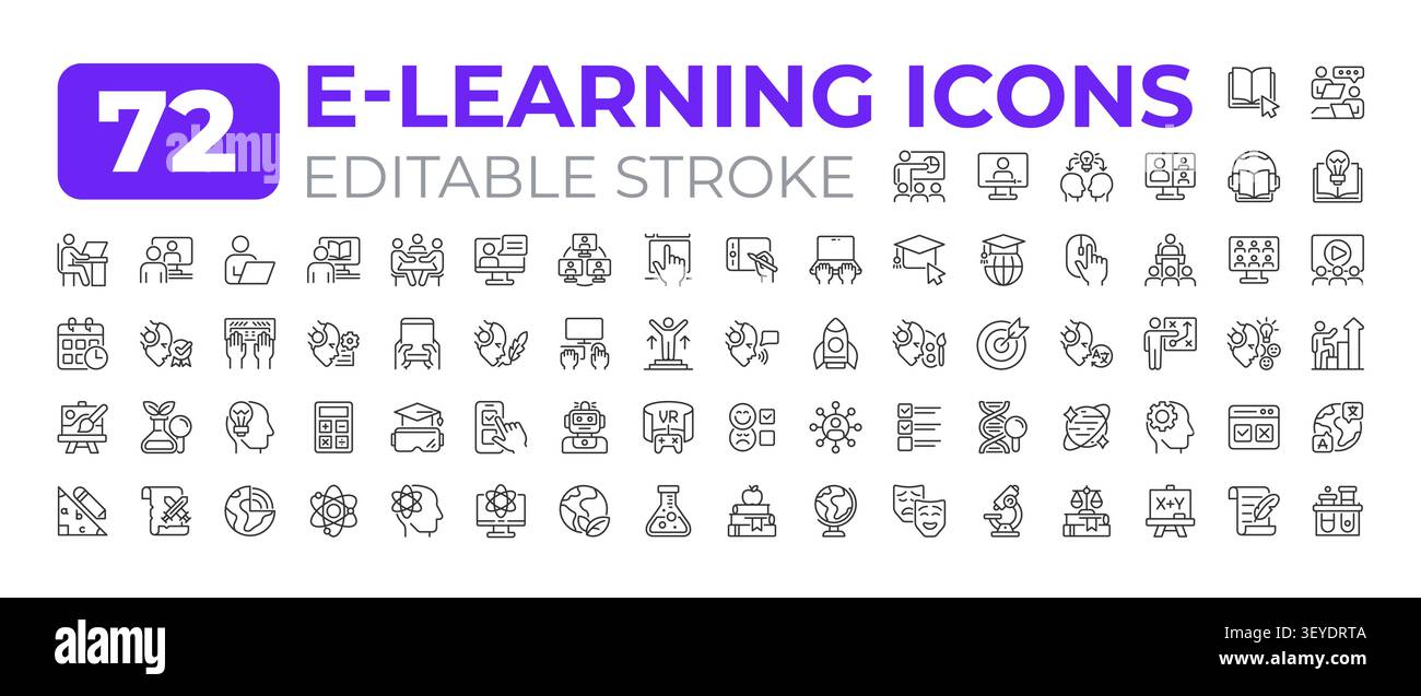 E learning line icons big set Stock Vector