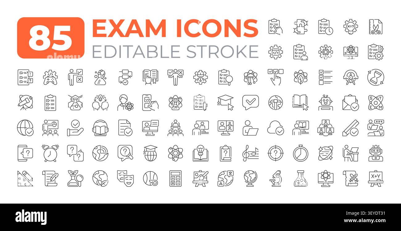 Exam line icons big set Stock Vector